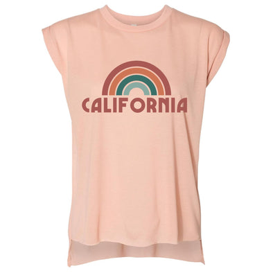 CA Rainbow Peach Rolled Sleeve Tank-CA LIMITED