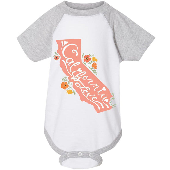 CA State With Poppies Baseball Baby Onesie-CA LIMITED