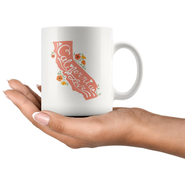 CA State With Poppies Coral Mug-CA LIMITED