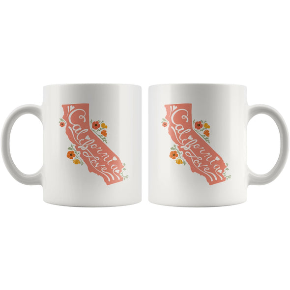 CA State With Poppies Coral Mug-CA LIMITED