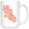 CA State With Poppies Coral Mug-CA LIMITED