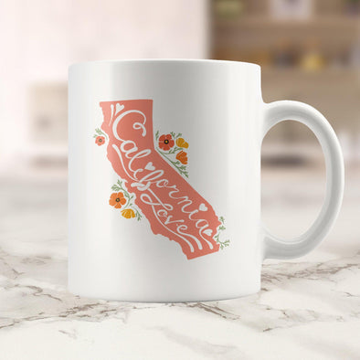 CA State With Poppies Coral Mug-CA LIMITED