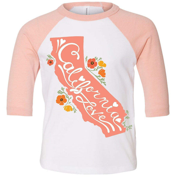 CA State With Poppies Toddler Baseball Tee-CA LIMITED