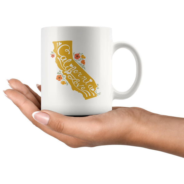 CA State With Poppies Yellow Mug-CA LIMITED