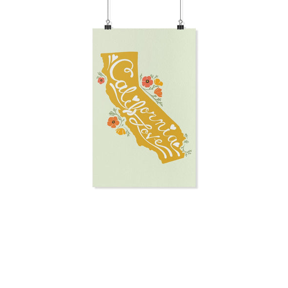 CA State with Poppies Light Green Poster-CA LIMITED