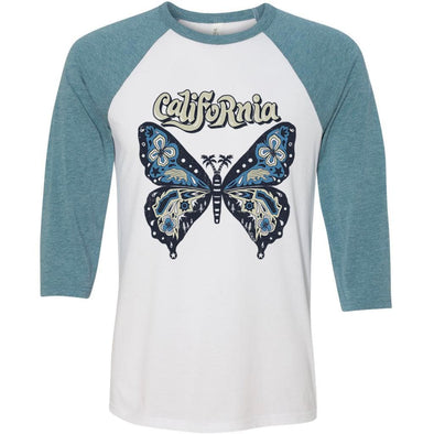 California Butterfly Denim Baseball Tee-CA LIMITED