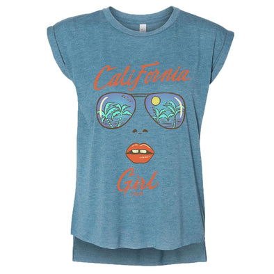 California Girl Glasses Rolled Sleeve Tank-CA LIMITED