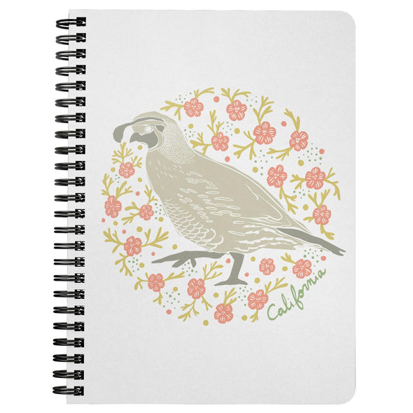 Poppy Quail White Spiral Notebook-CA LIMITED