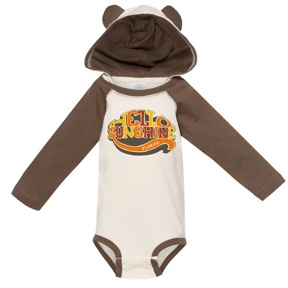 Hello Sunshine Florida Long Sleeve Hooded Baby Onesie