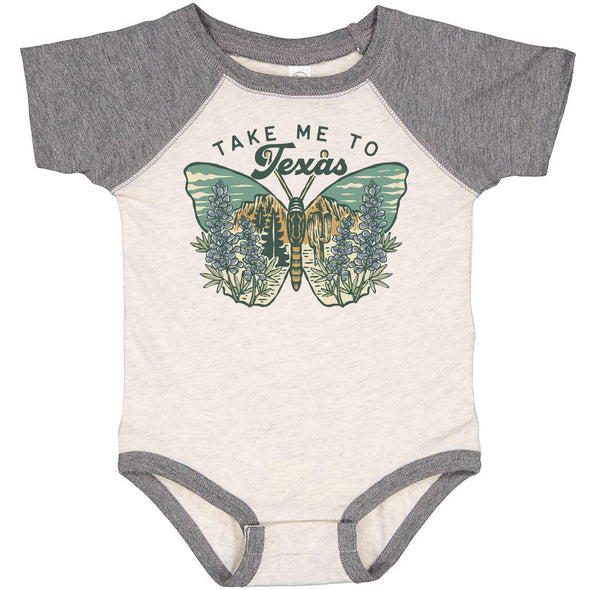 Texas Butterfly Baseball Baby Onesie