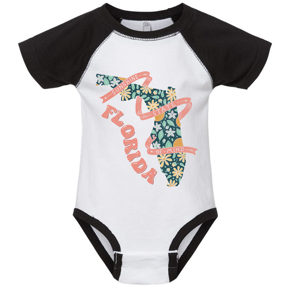 Sunshine State Map Florida Baseball Baby Onesie