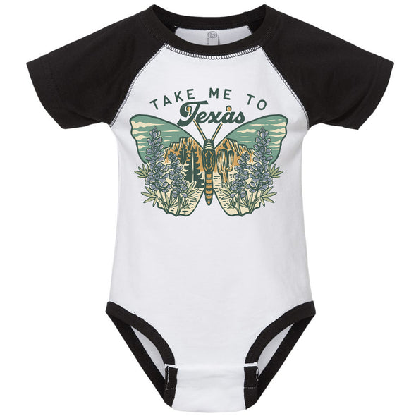 Texas Butterfly Baseball Baby Onesie