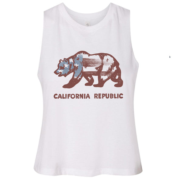 Vintage Stars California Flag Cropped Tank-CA LIMITED
