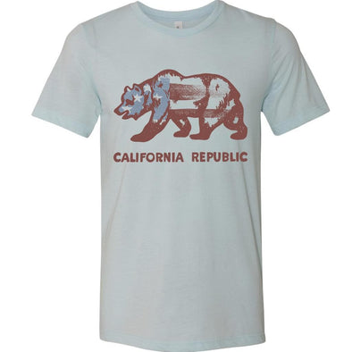 Vintage Stars California Flag Ice Blue Tee-CA LIMITED